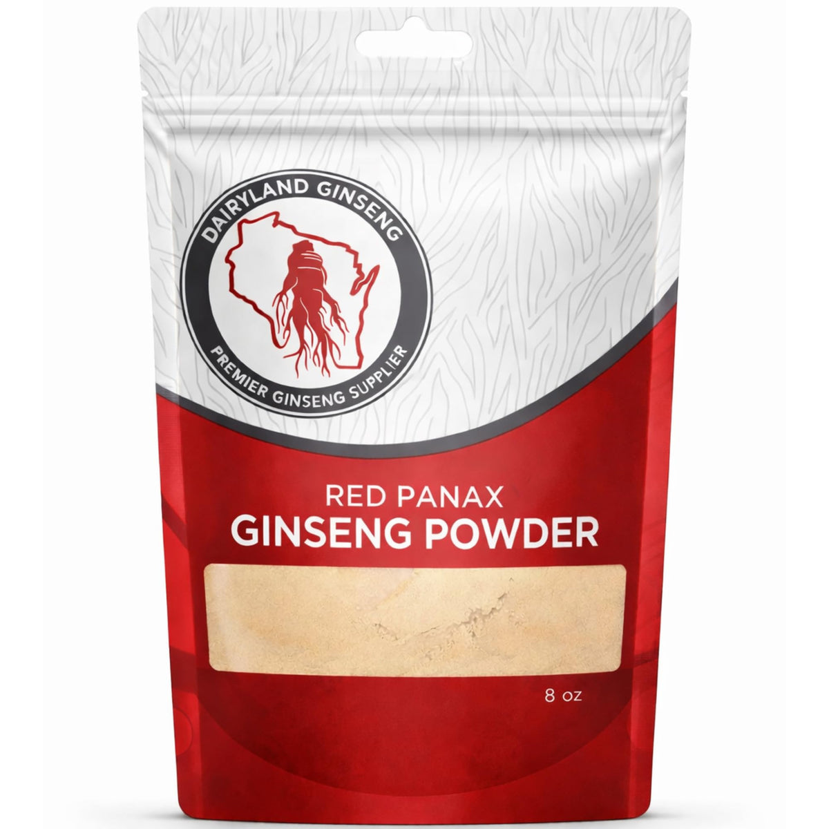 Dairyland Red Panax ginseng powder bottle front view for daily energy support.