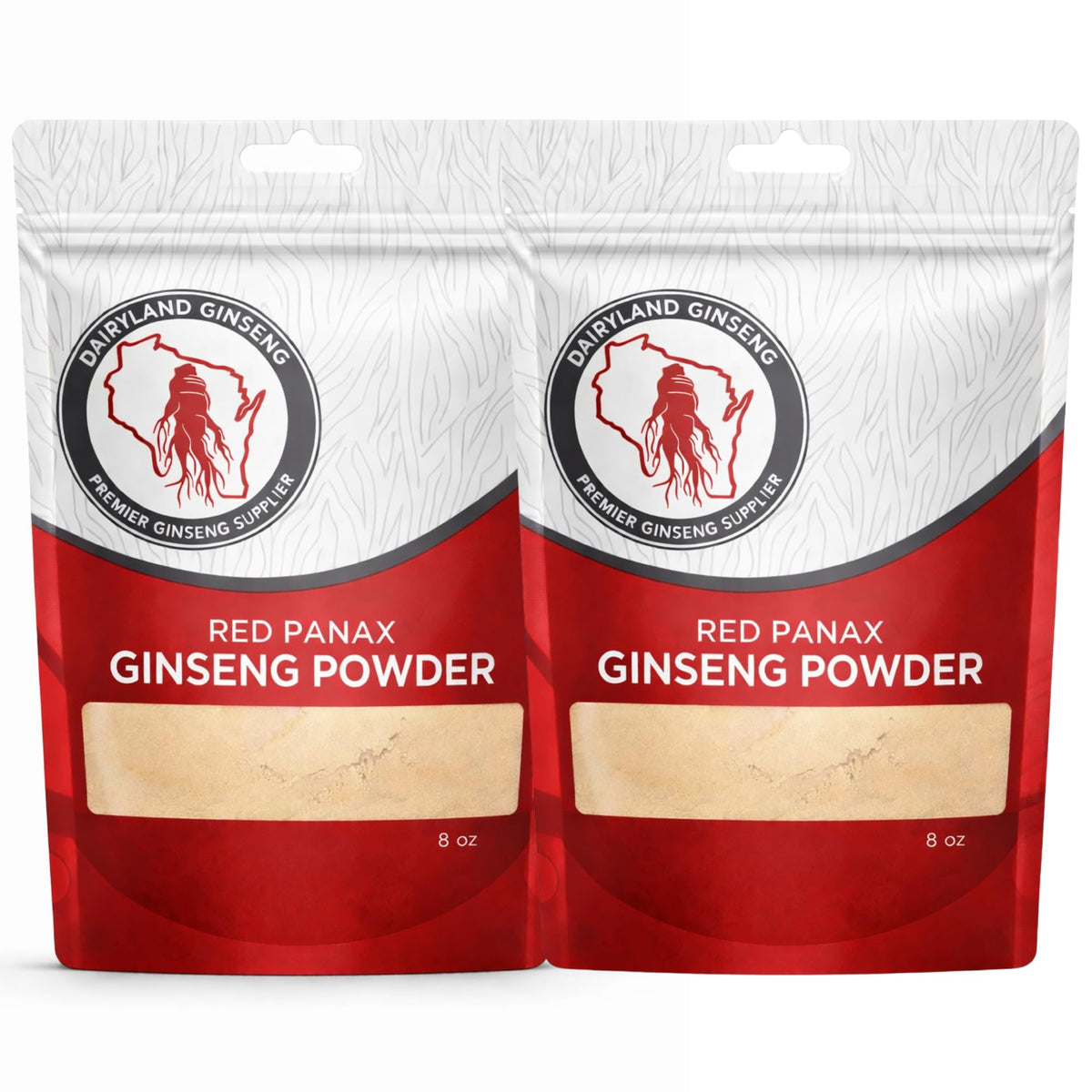 Dairyland Red Panax Ginseng Powder jar labeled for energy support and daily wellness.