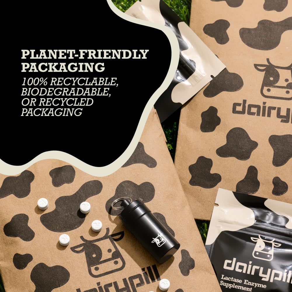 DairyPill packaging recycling icon, eco-friendly packaging.