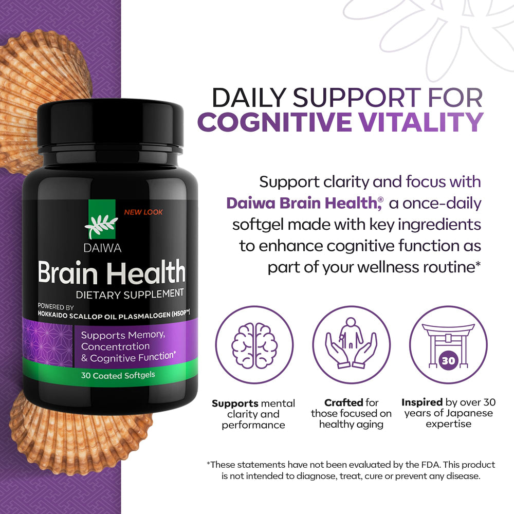 Closeup of Daiwa Advanced Omega-3 Brain softgel highlighting its wearable benefits for focus