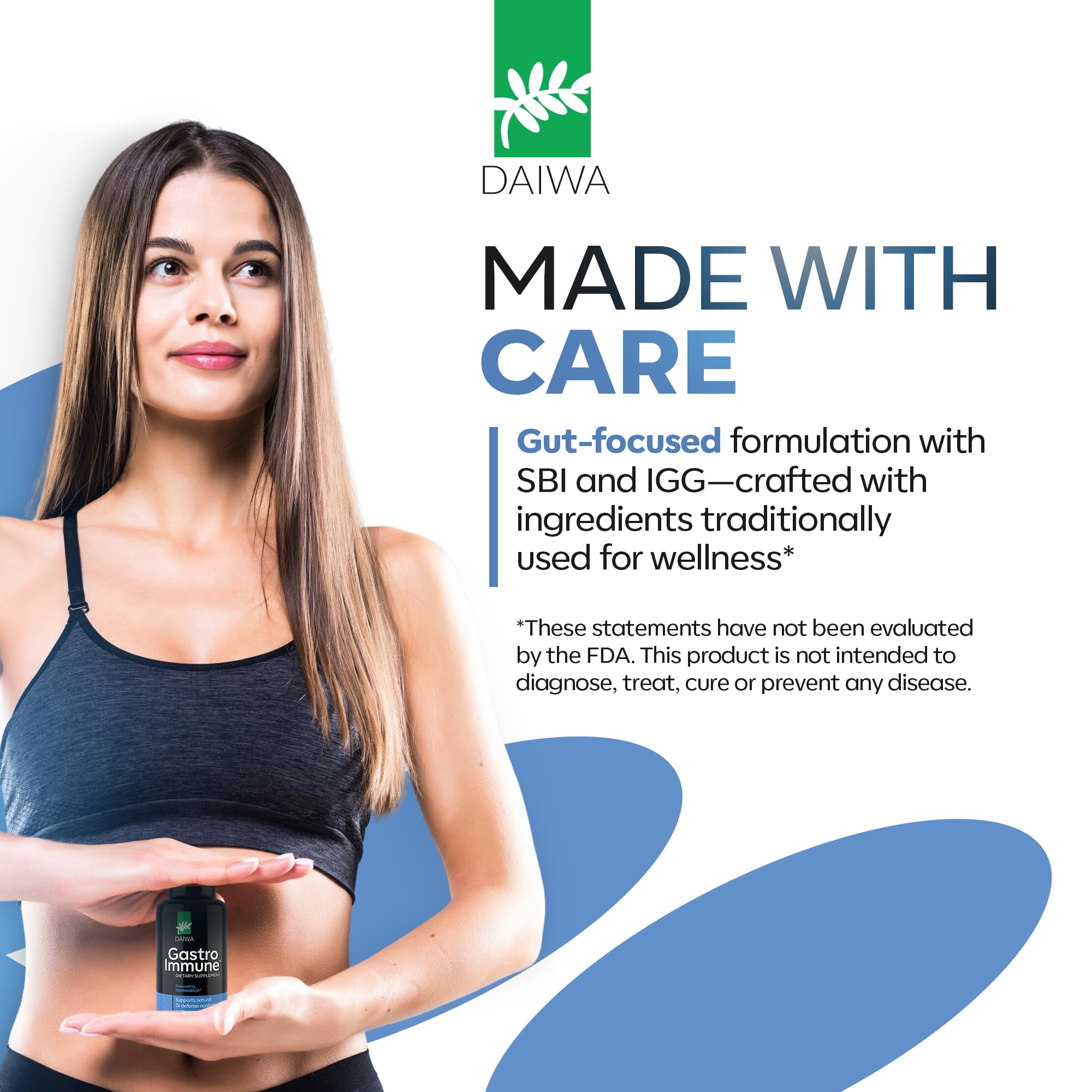 Daiwa GastroImmune bottle pour demonstrates convenient two-capsule daily routine.