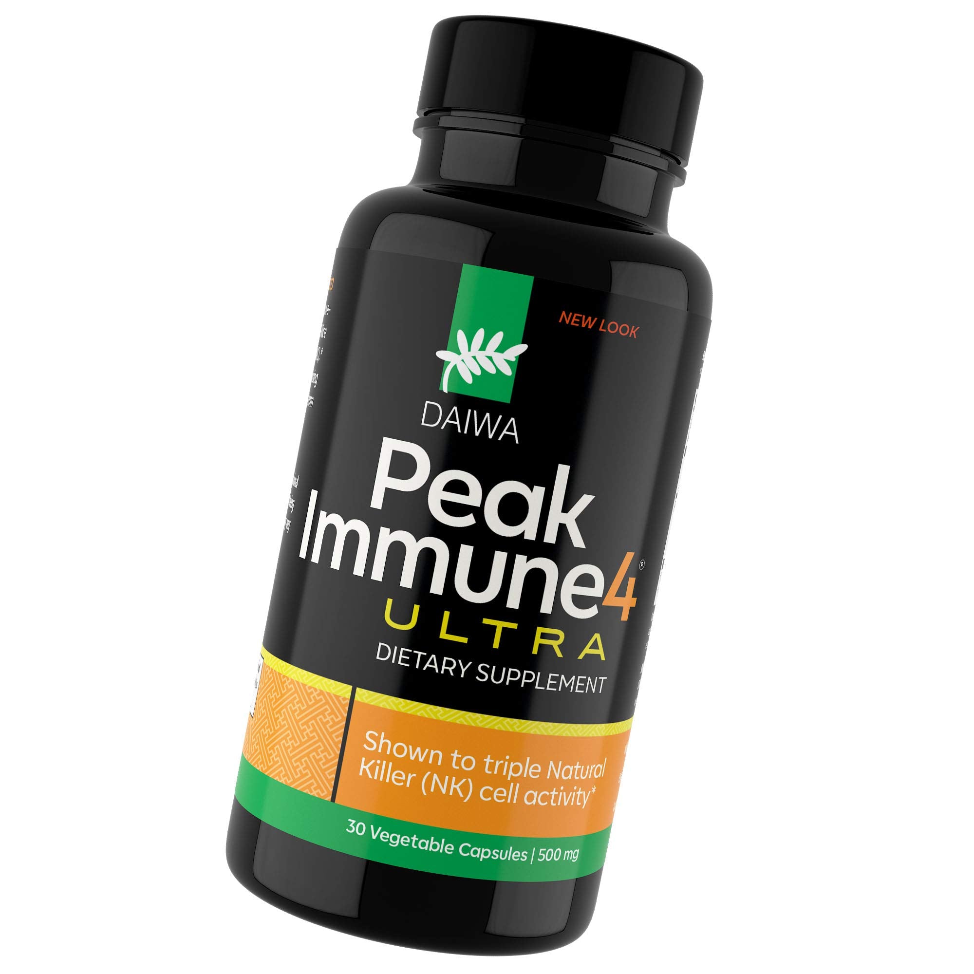 Daiwa PeakImmune4 bottle front highlights branding and daily immune support potential.
