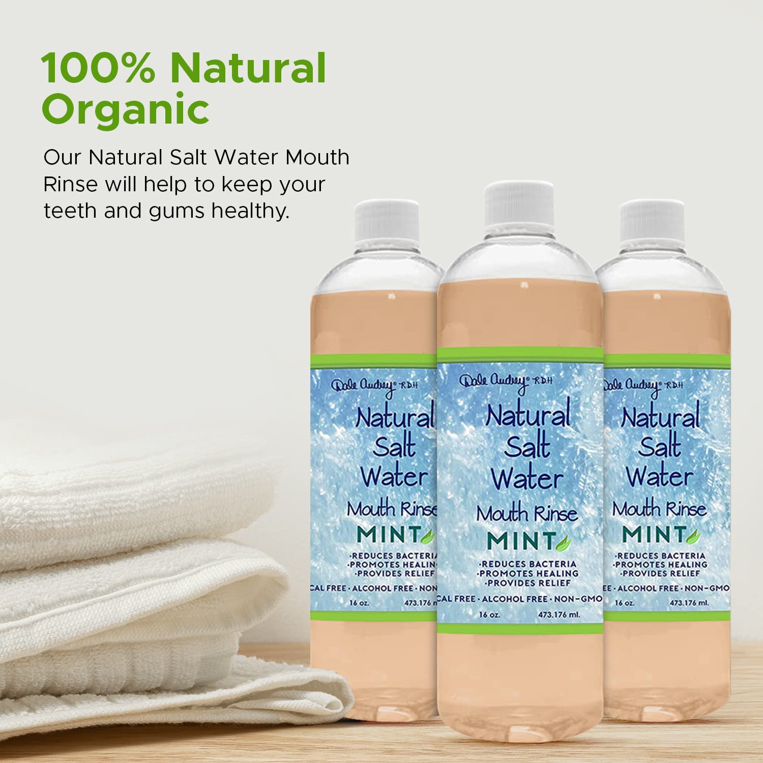 Dale Audrey alcohol-free mint rinse ideal for gentle daily mouth care.