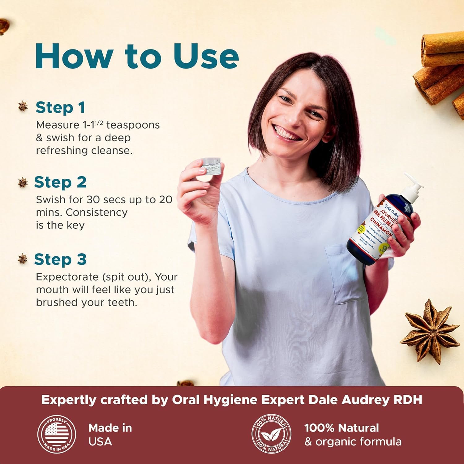 Dale Audrey Cinnamon Peppermint oil image showcases natural flavor ideal for breath freshness.