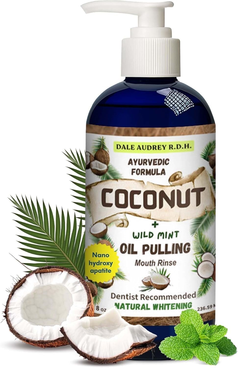 Dale Audrey nano hydroxyapatite oil pulling mouthwash bottle for enamel care and fresh breath.