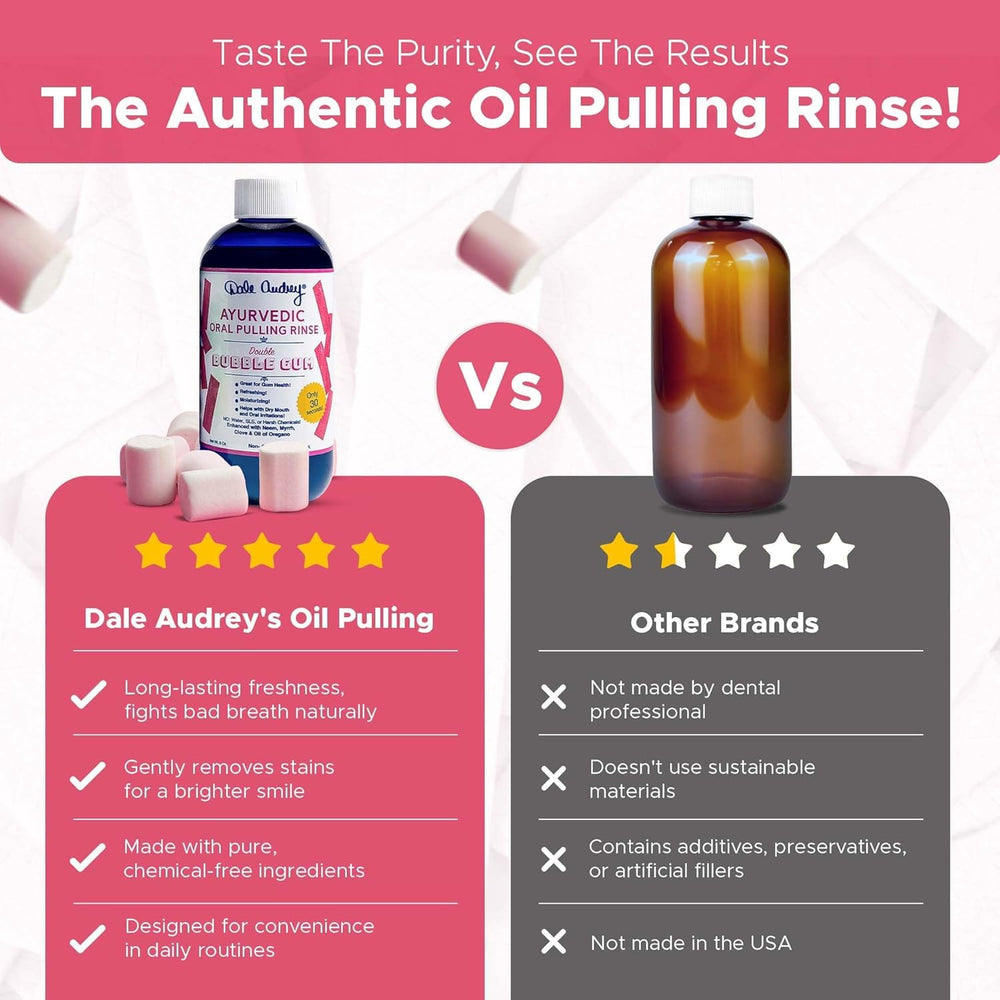 Dale Audrey oil-pulling rinse with oregano and myrrh offers a refreshing finish.