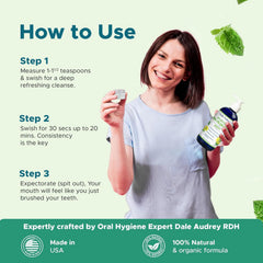 Dale Audrey organic mint oil in mouthwash for lasting fresh breath.