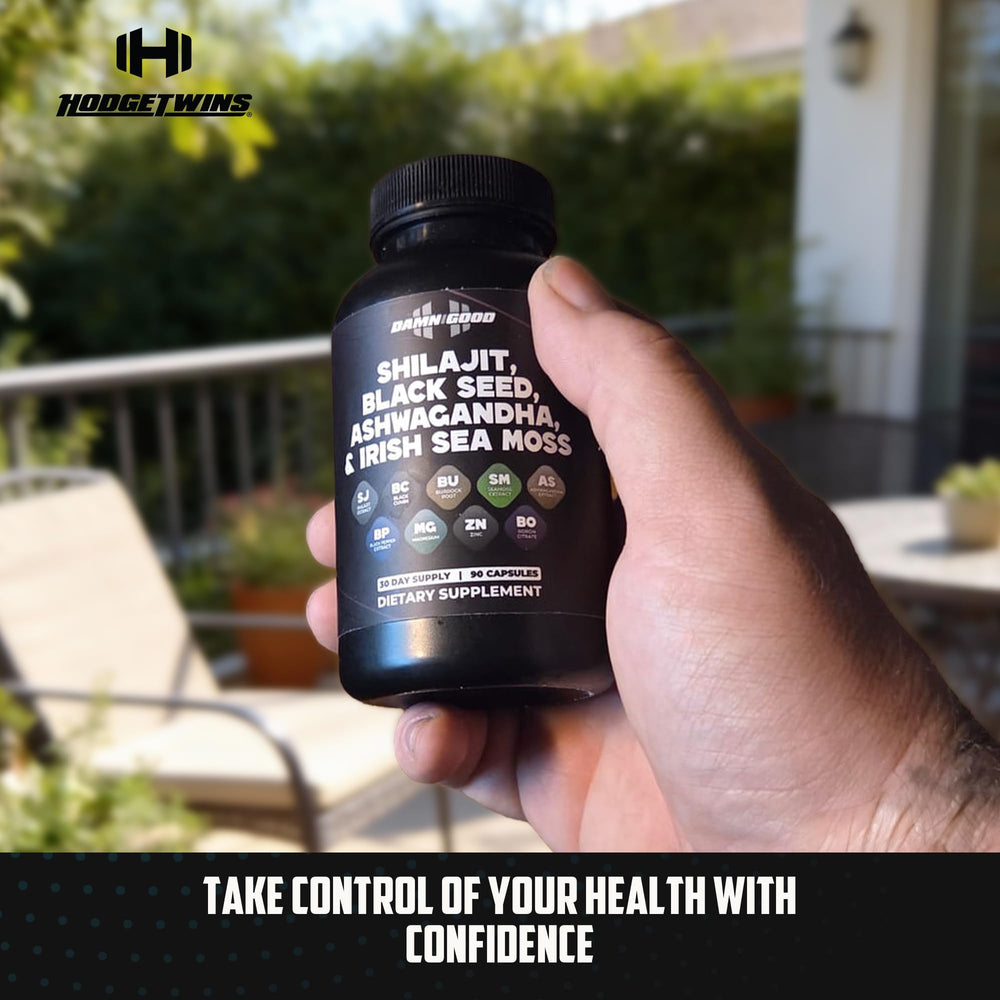 Gym scene suggests improved stamina and mental focus with DAMN GOOD capsules.