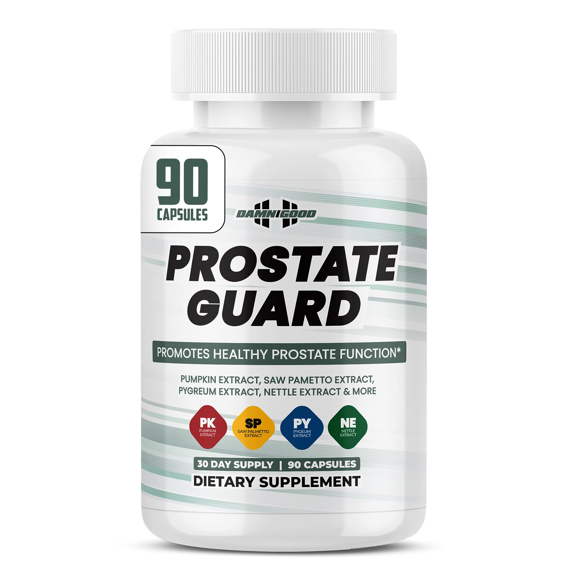 DAMN GOOD Prostate Guard bottle front offering nighttime comfort and calm evenings.