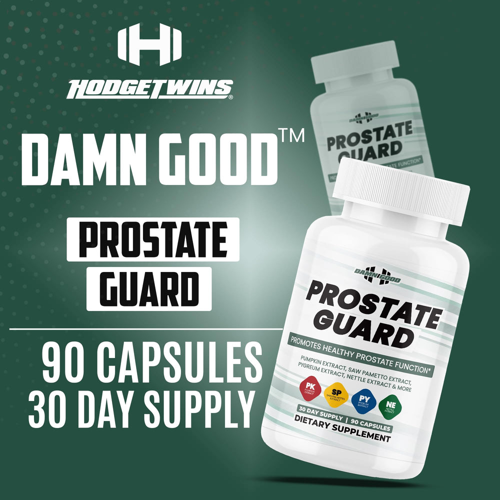 Close-up of DAMN GOOD Prostate Guard label highlighting herbal blend focus.