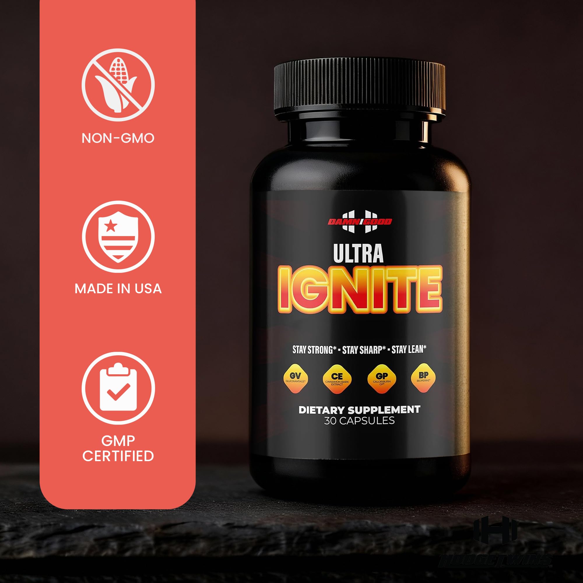 Damn Good Hodge Twins Ultra Ignite GlucoVantage Berberine bottle detail emphasizing potency
