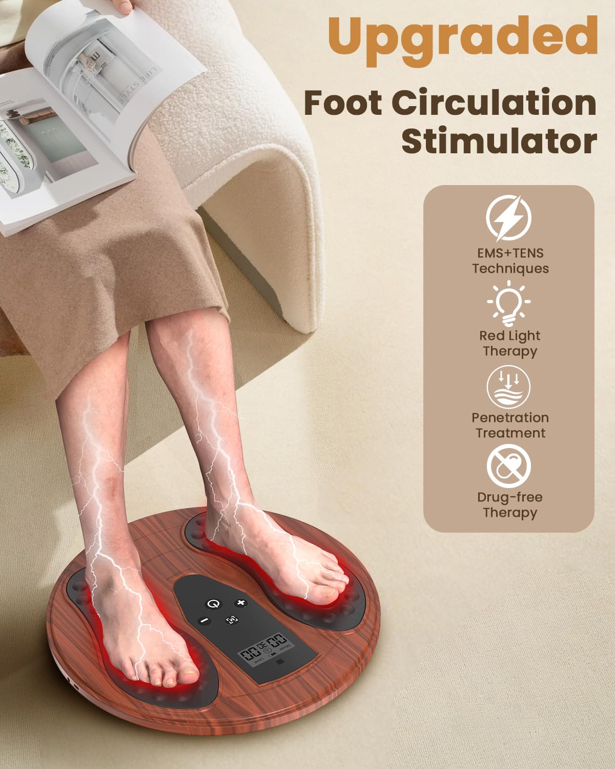 Dancespot EMS foot massager red light indicator signaling therapy feature.