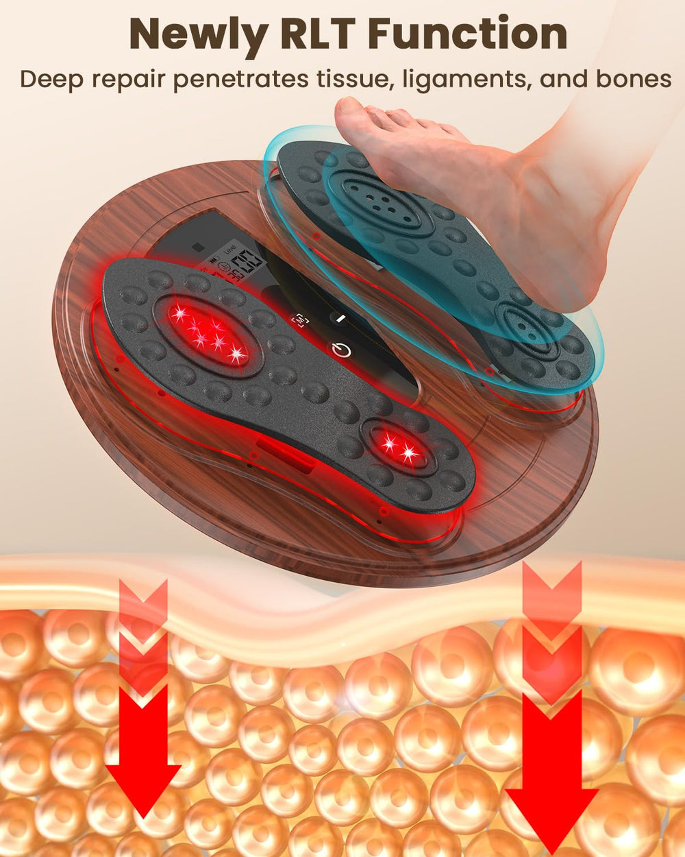 Dancespot foot massager mode display highlighting 12 modes for customization.