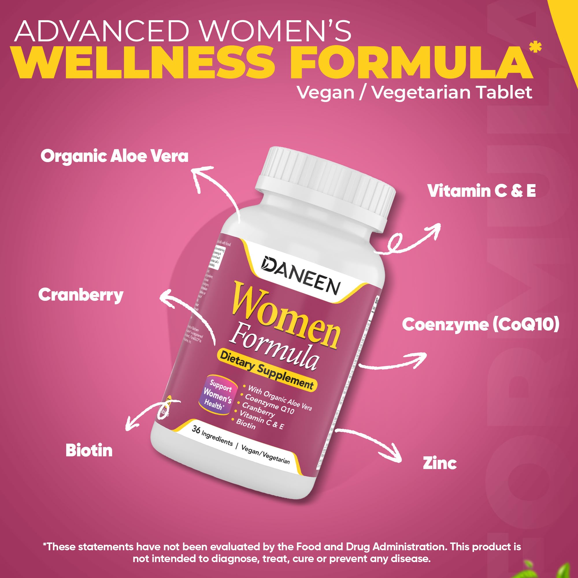 DANEEN women tablets close-up highlighting easy-to-swallow capsules.