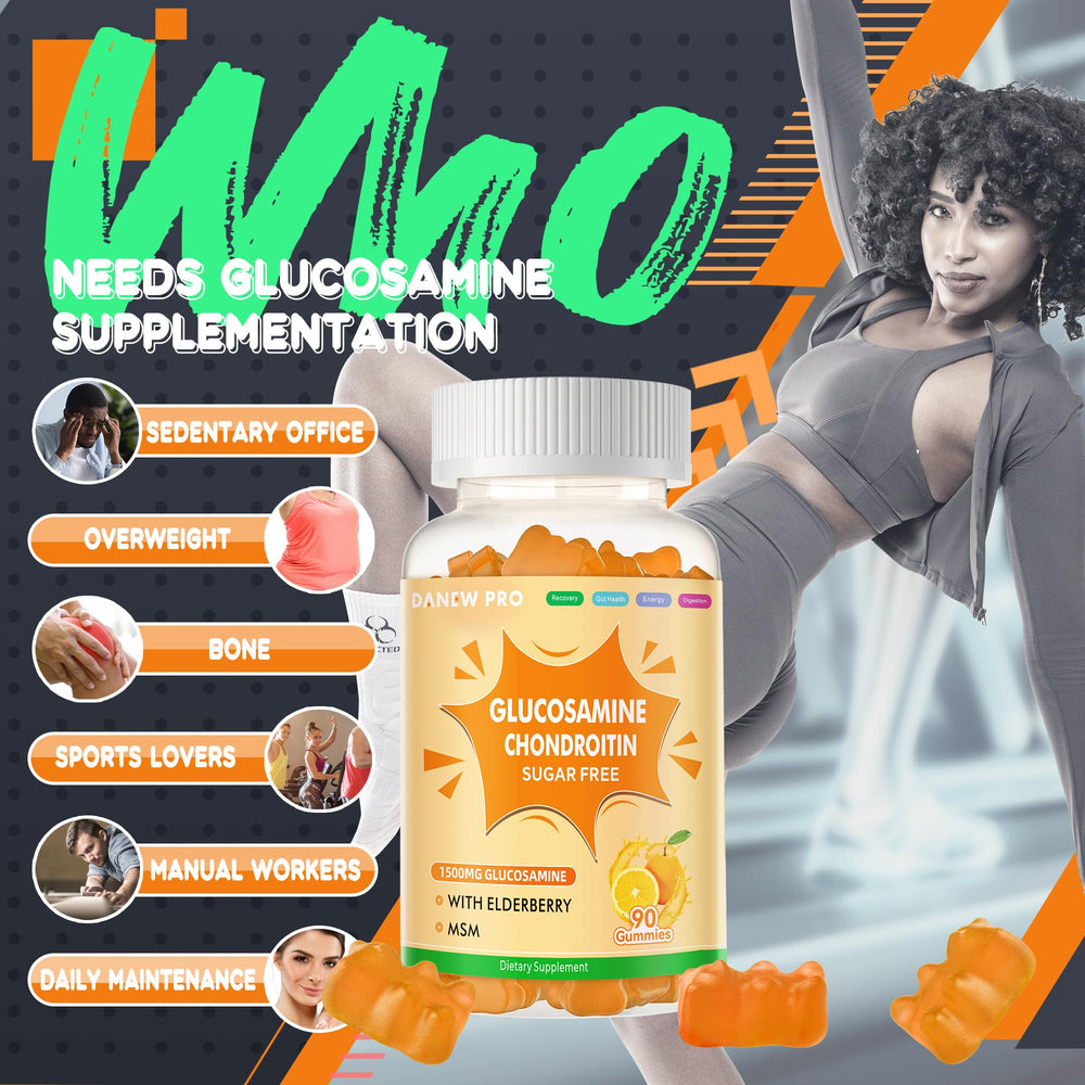 DANEW Pro Glucosamine Chondroitin Gummies ingredients panel with orange flavor
