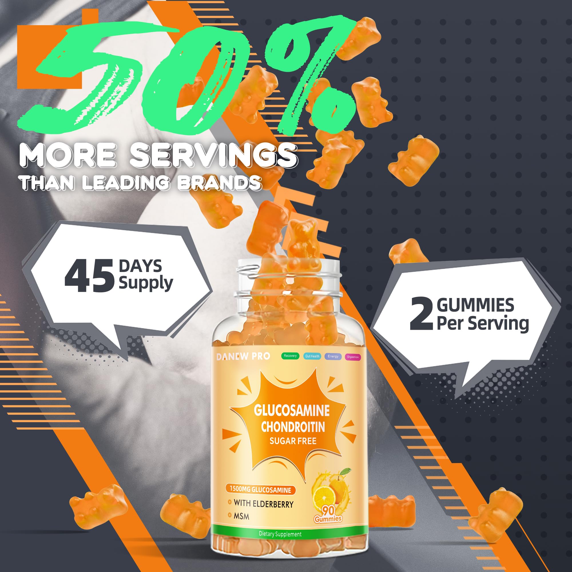 DANEW Pro Glucosamine Chondroitin Gummies bright orange color closeup