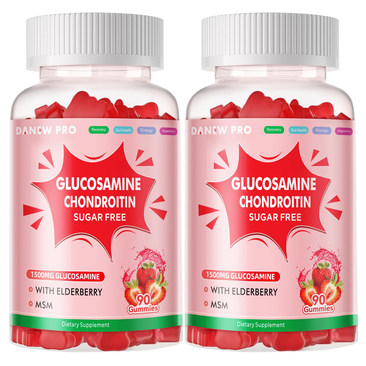 DANEW Pro glucosamine chondroitin gummies strawberry bottle front for easy daily use