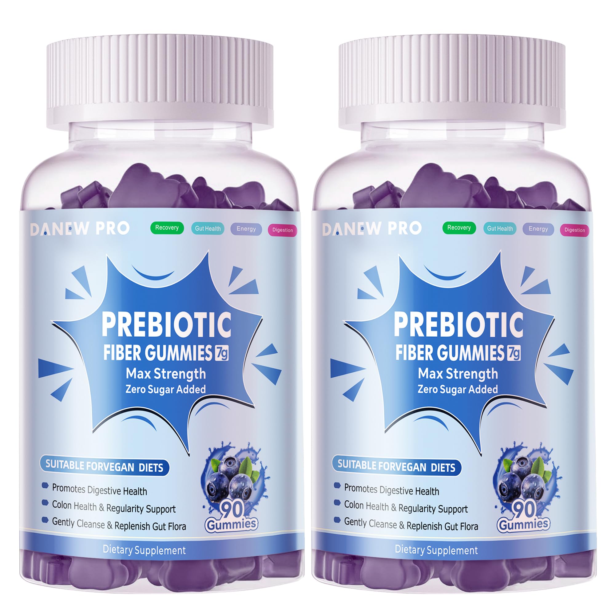 DANEW Pro blueberry prebiotic fiber gummies bottle supports daily fiber intake