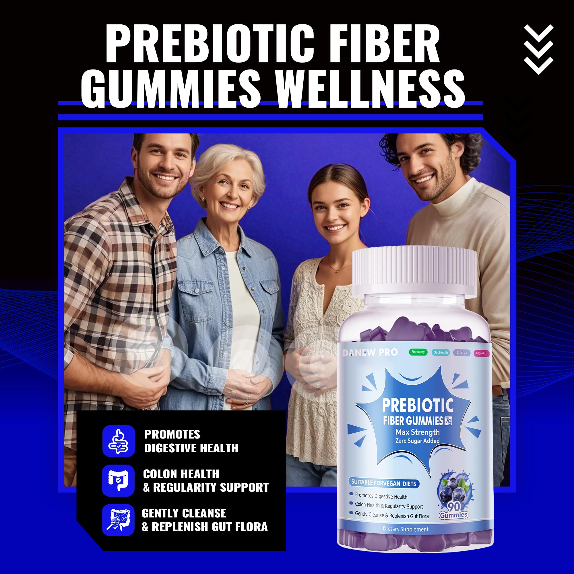 DANEW Pro blueberry gummies label highlights zero sugar added