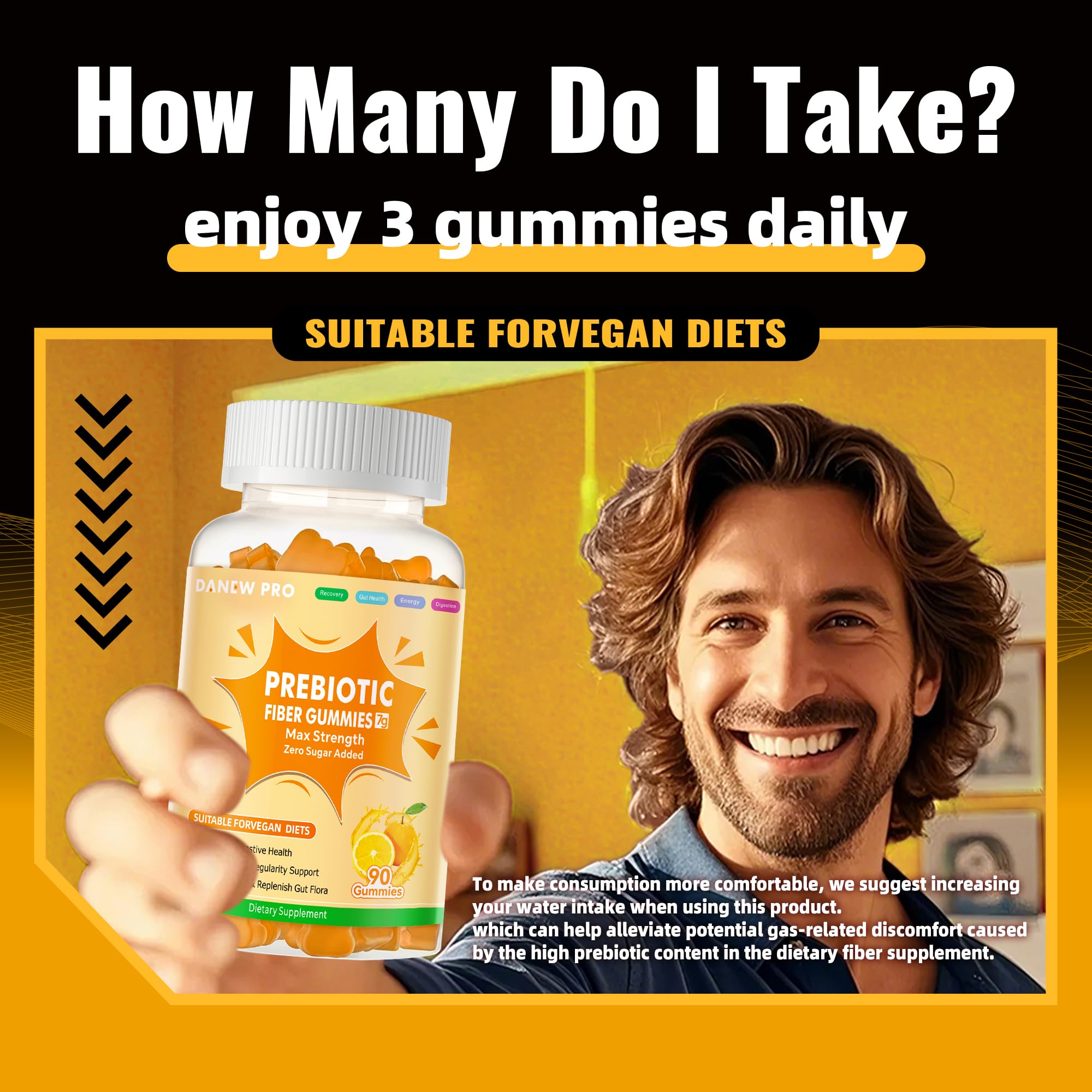 Bottle label visible showing orange flavor and zero added sugar claim