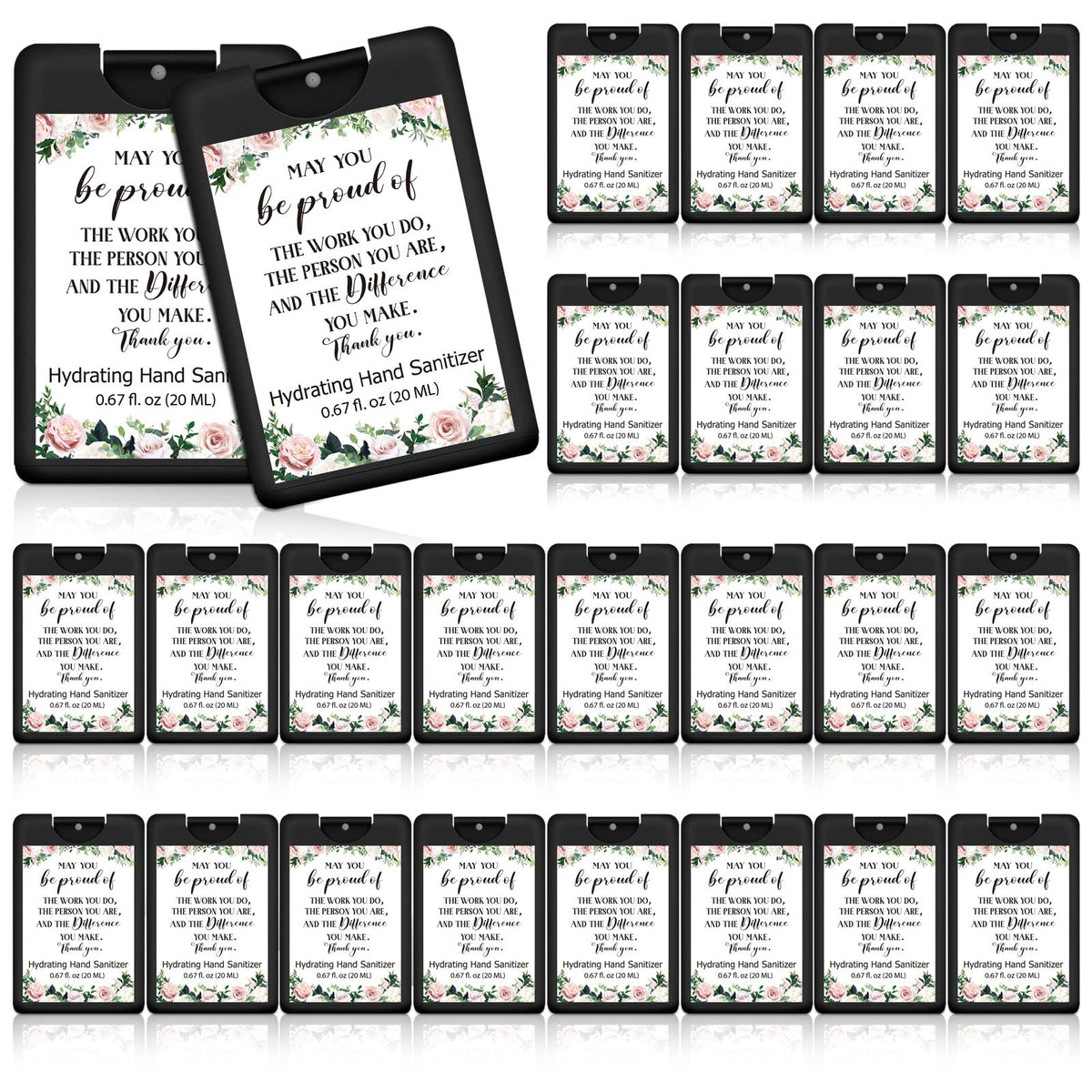 Dansib 24-pack travel size sanitizer sprays, convenient for pockets and gifts.