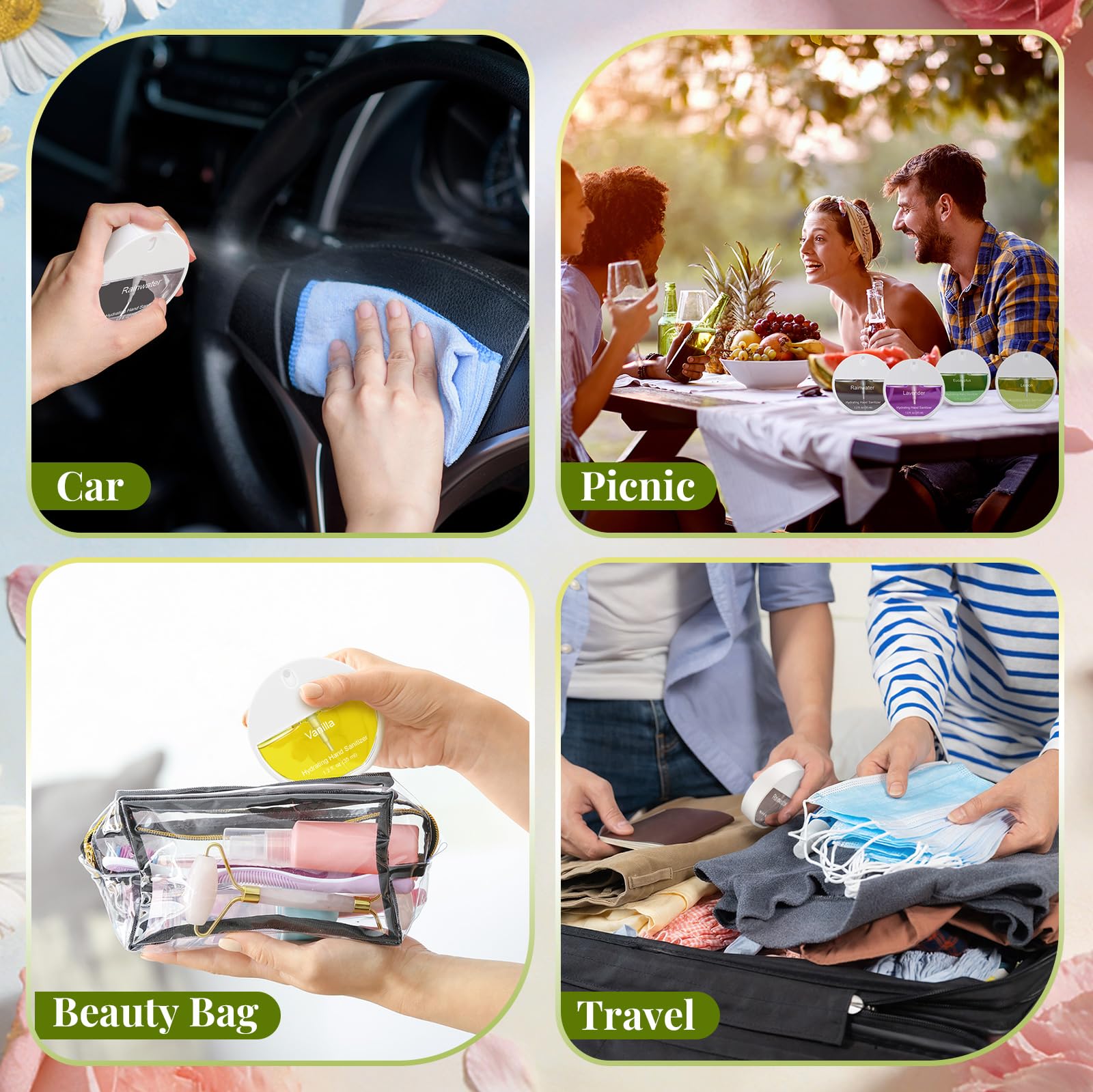 Dansib travel-size bottle, quick spritz for on-the-go hygiene.