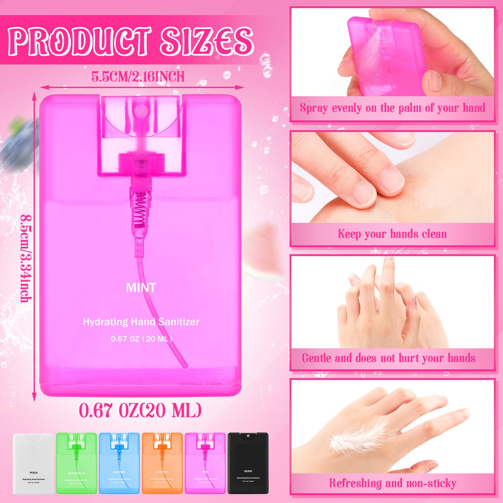 Dansib travel-size sanitizer spray 0.67 oz fits pockets and purses.