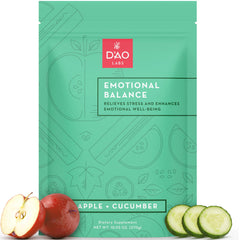 DAO Labs Emotional Balance powder tub with apple-cucumber flavor for daily calm and focus.