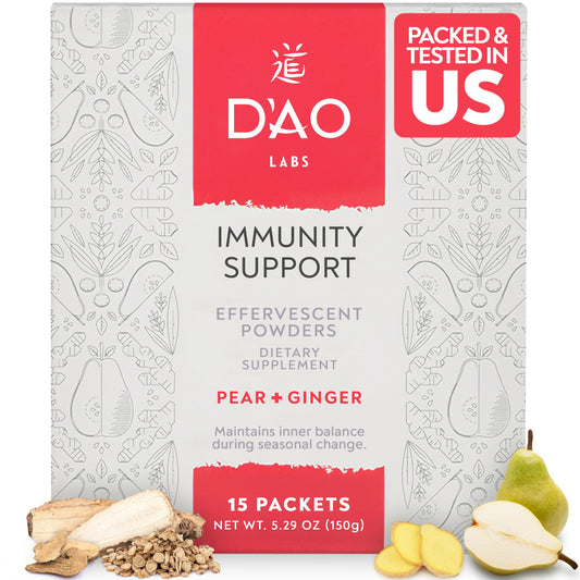 DAO Labs Immunity Support bottle-pour reveals refreshing pear-ginger effervescence