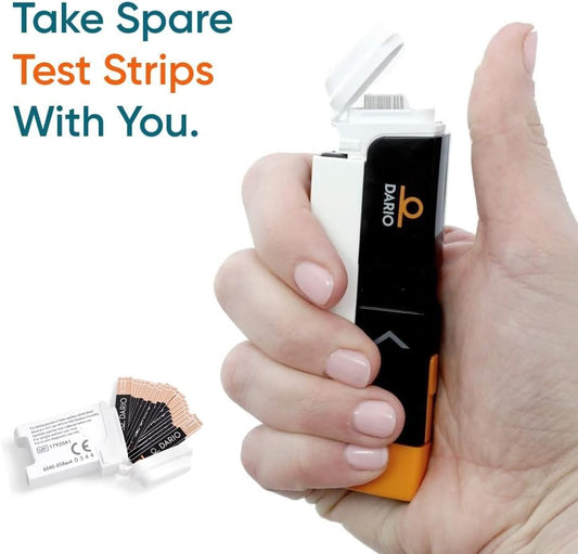 Four compact DARIO cartridges with 25 strips each for easy storage.