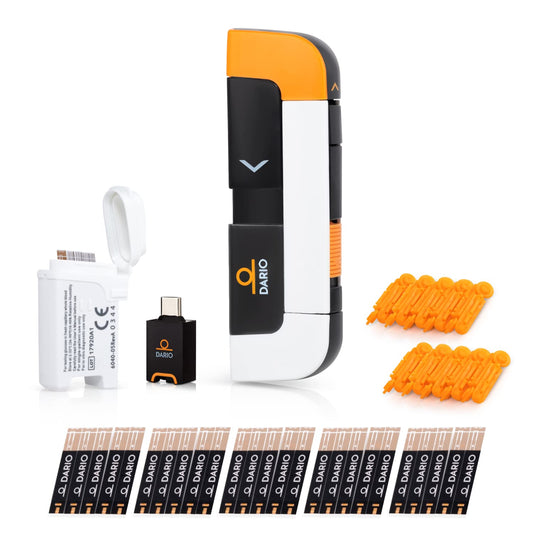 DARIO glucose monitor and glucometer for quick blood sugar checks on the go.