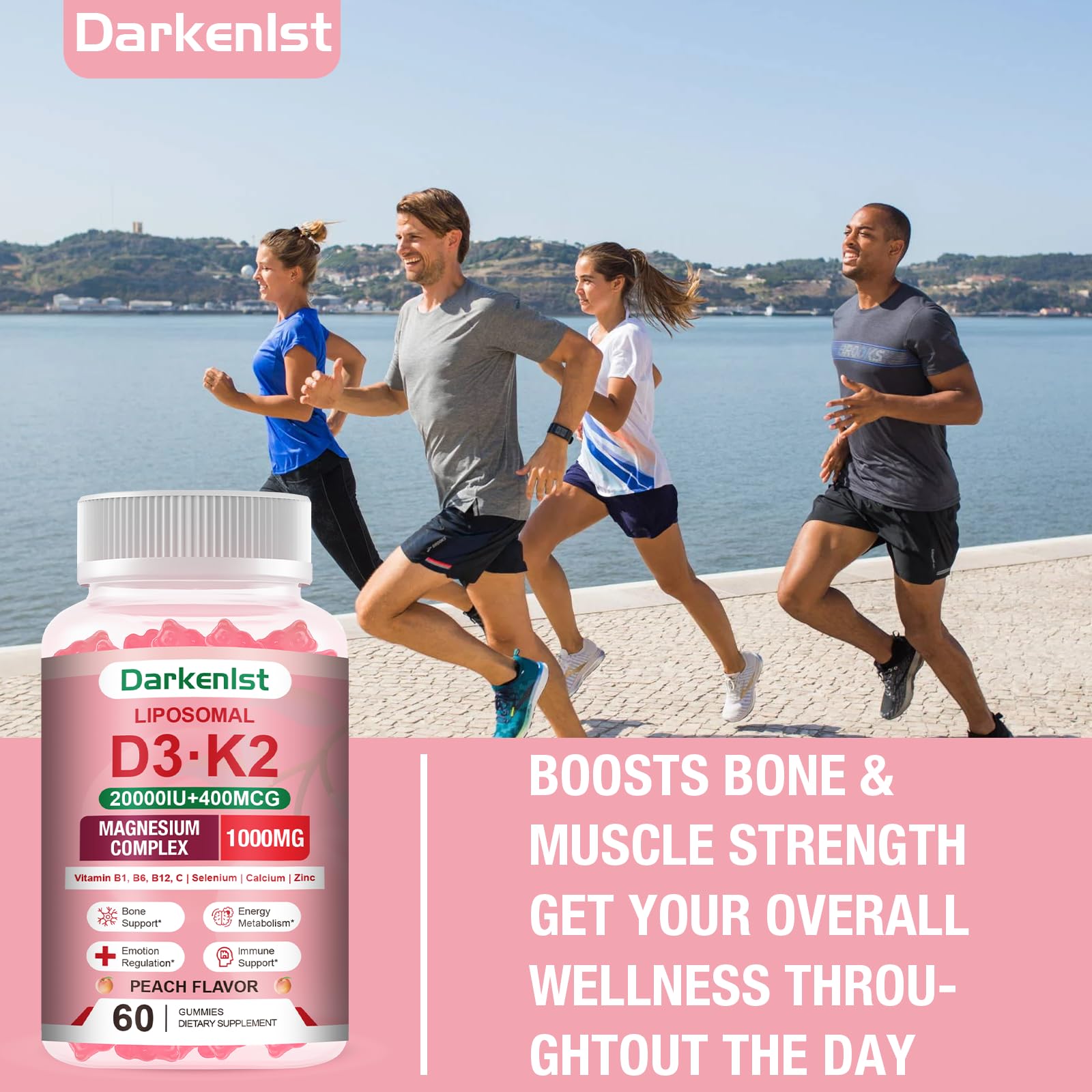 Darkenlst D3 K2 gummies with glass demonstrates easy daily routine