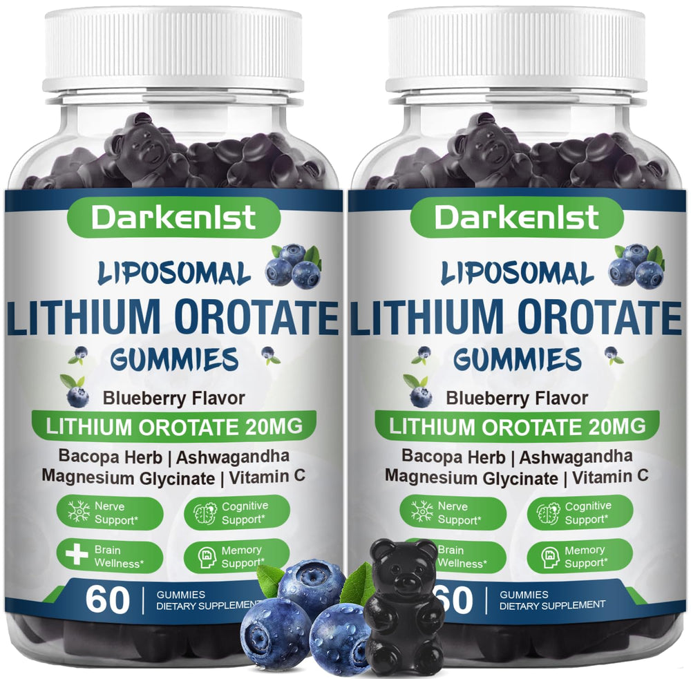 Darkenlst liposomal lithium gummies bottle showing 20 mg dose for mood support