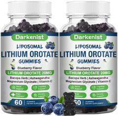Darkenlst liposomal lithium gummies bottle showing 20 mg dose for mood support