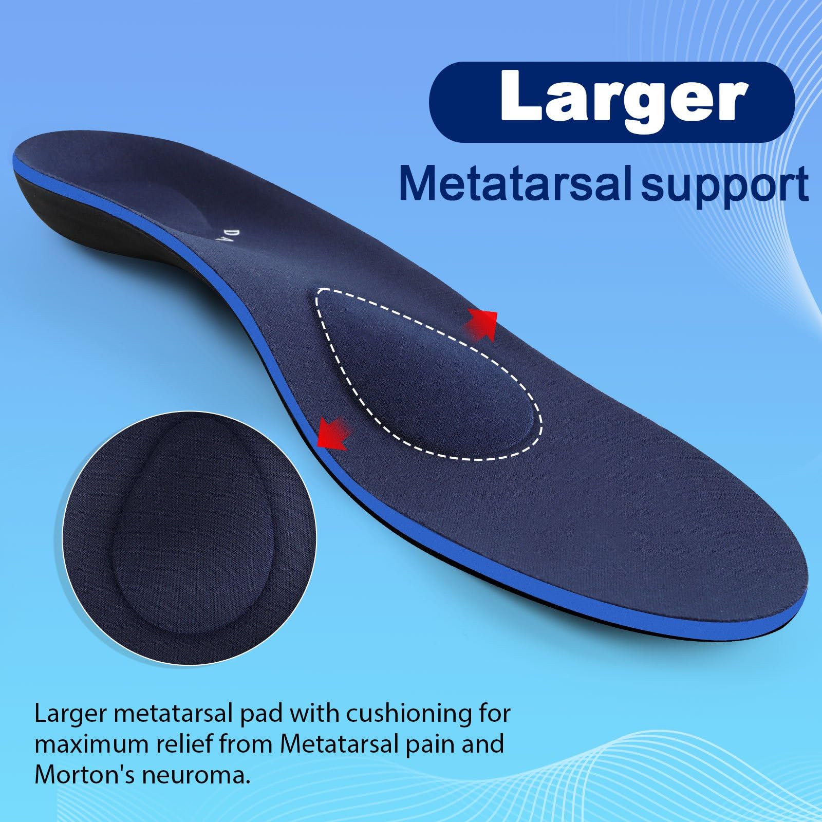 DARLIS metatarsal pad behind the toes cushions the ball of the foot