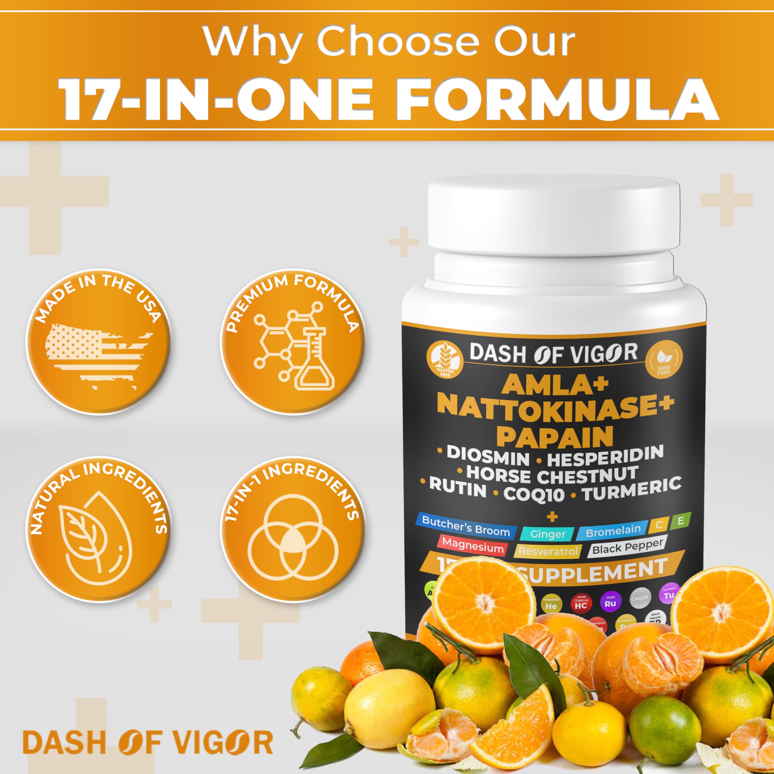 Dash of Vigor nattokinase capsules in jar for convenient daily wellness