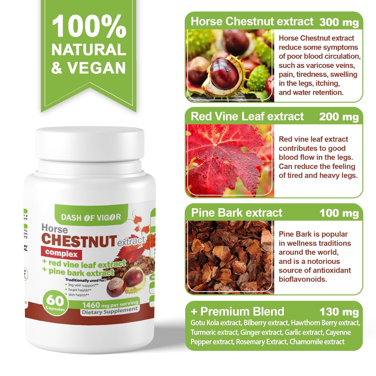 Dash of Vigor red vine leaf extract bottle highlights antioxidant-rich botanicals for overall wellness