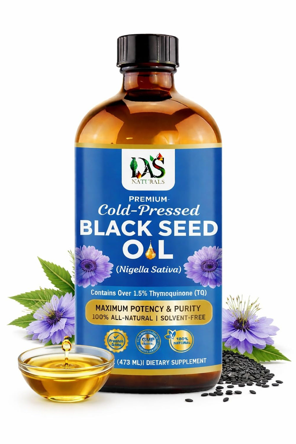 DAS NATURALS black seed oil 16oz bottle for versatile hair and skin care.