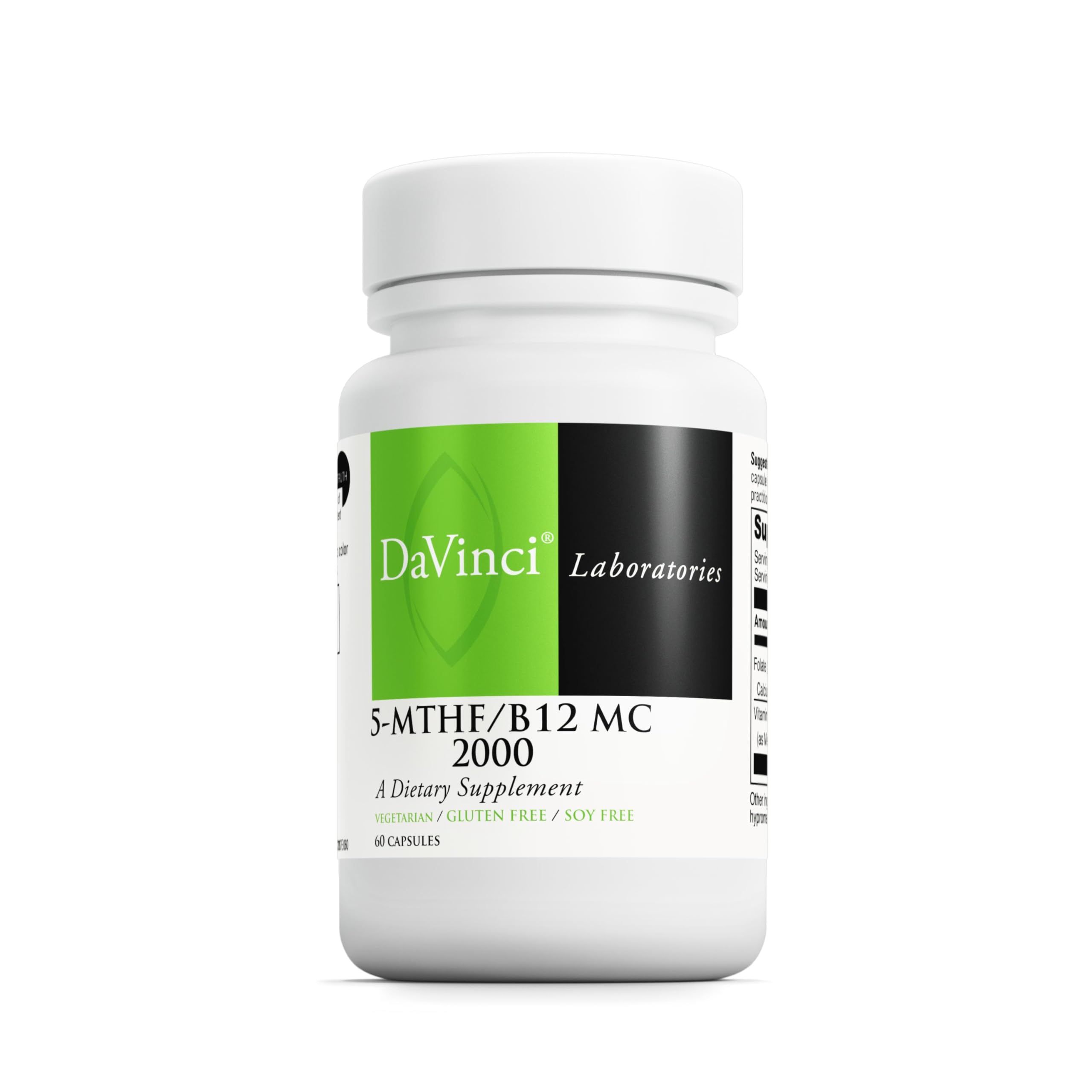 DaVinci 5-MTHF/B12 MC 2000 bottle front for daily supplementation