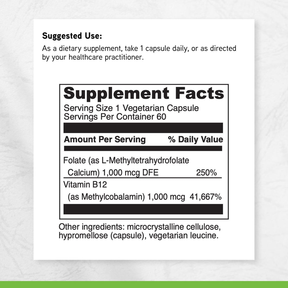 DaVinci 5-MTHF/B12 MC 2000 label detail with ingredients