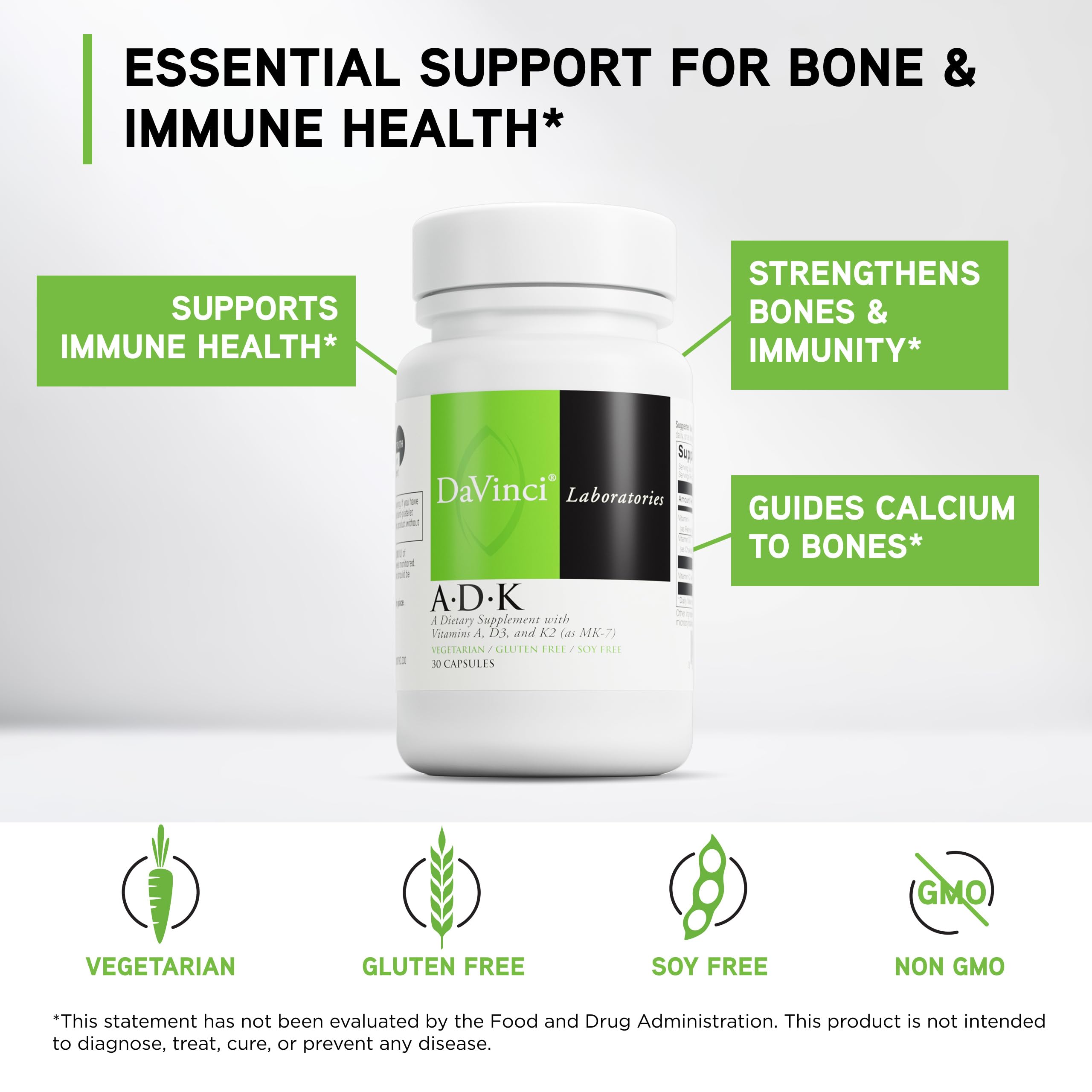 DaVinci ADK product label highlighting nutrition and ingredients