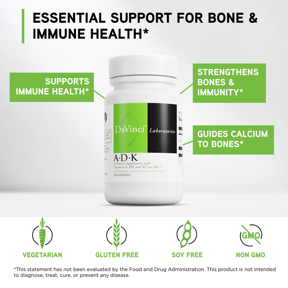 DaVinci ADK product label highlighting nutrition and ingredients