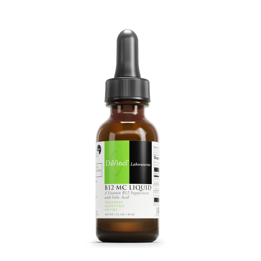 DaVinci B12 MC Liquid bottle front view showing high-strength vitamins for energy support.