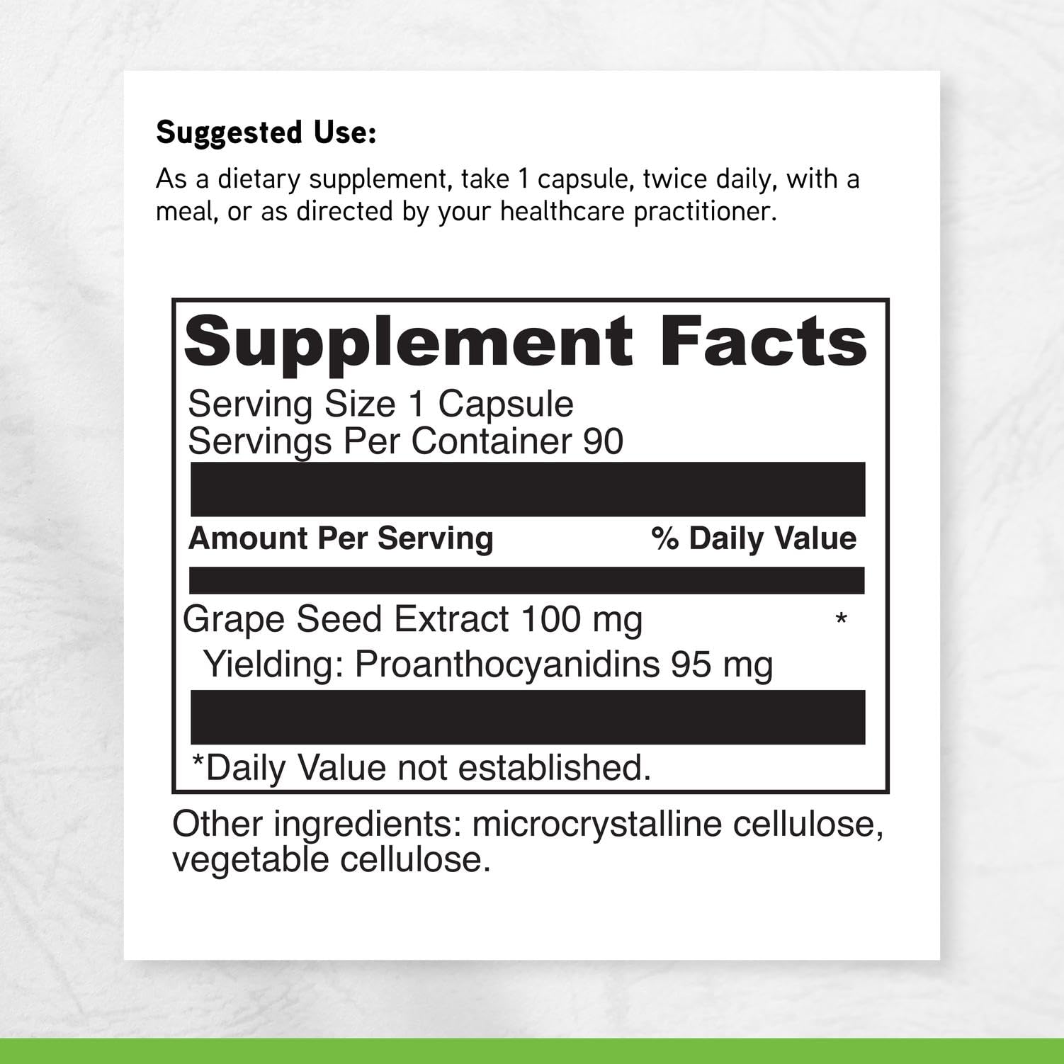 DAVINCI Grape Seed-100 bottle displayed with supplements for daily care.