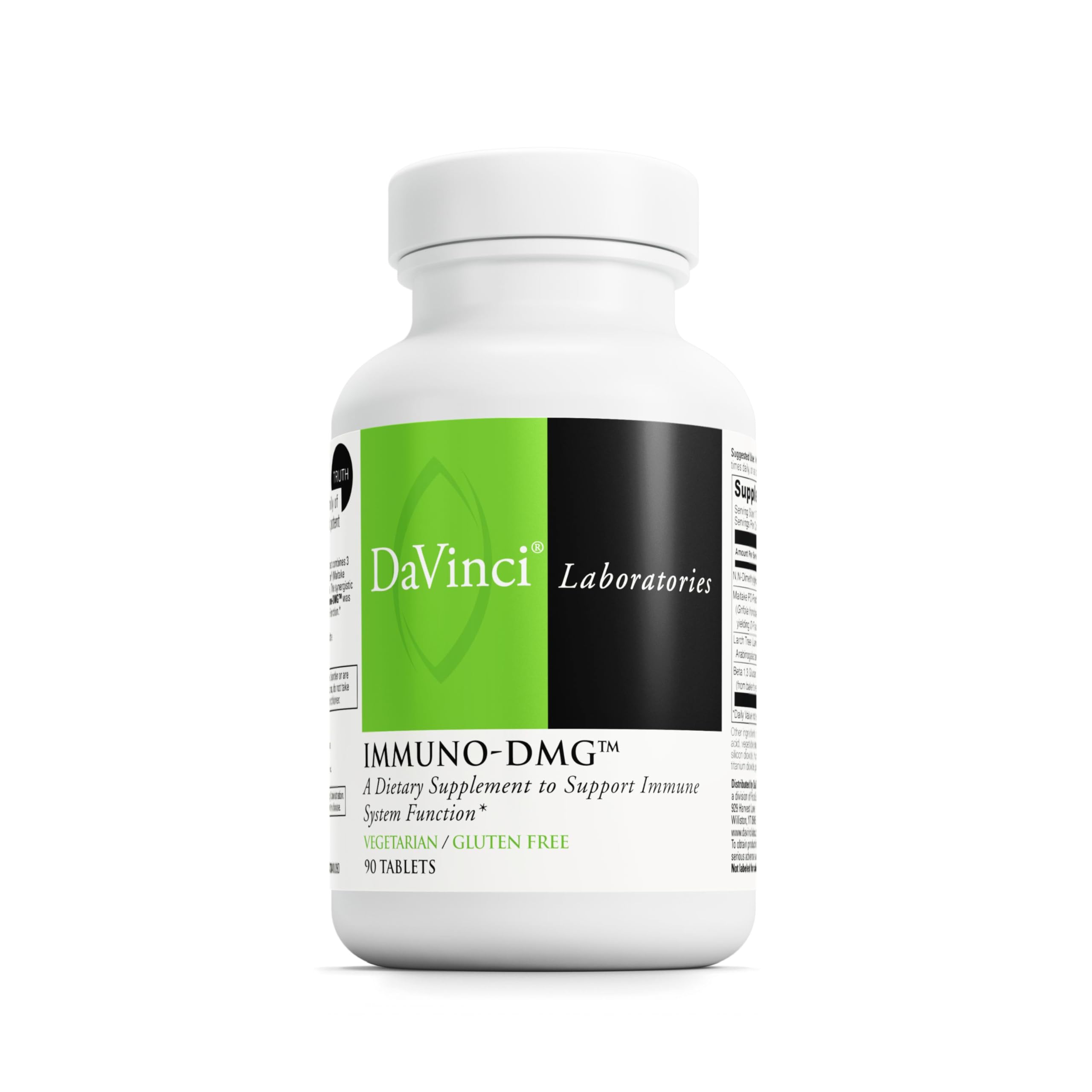 DAVINCI Immuno-DMG bottle front for daily gluten-free immune support.