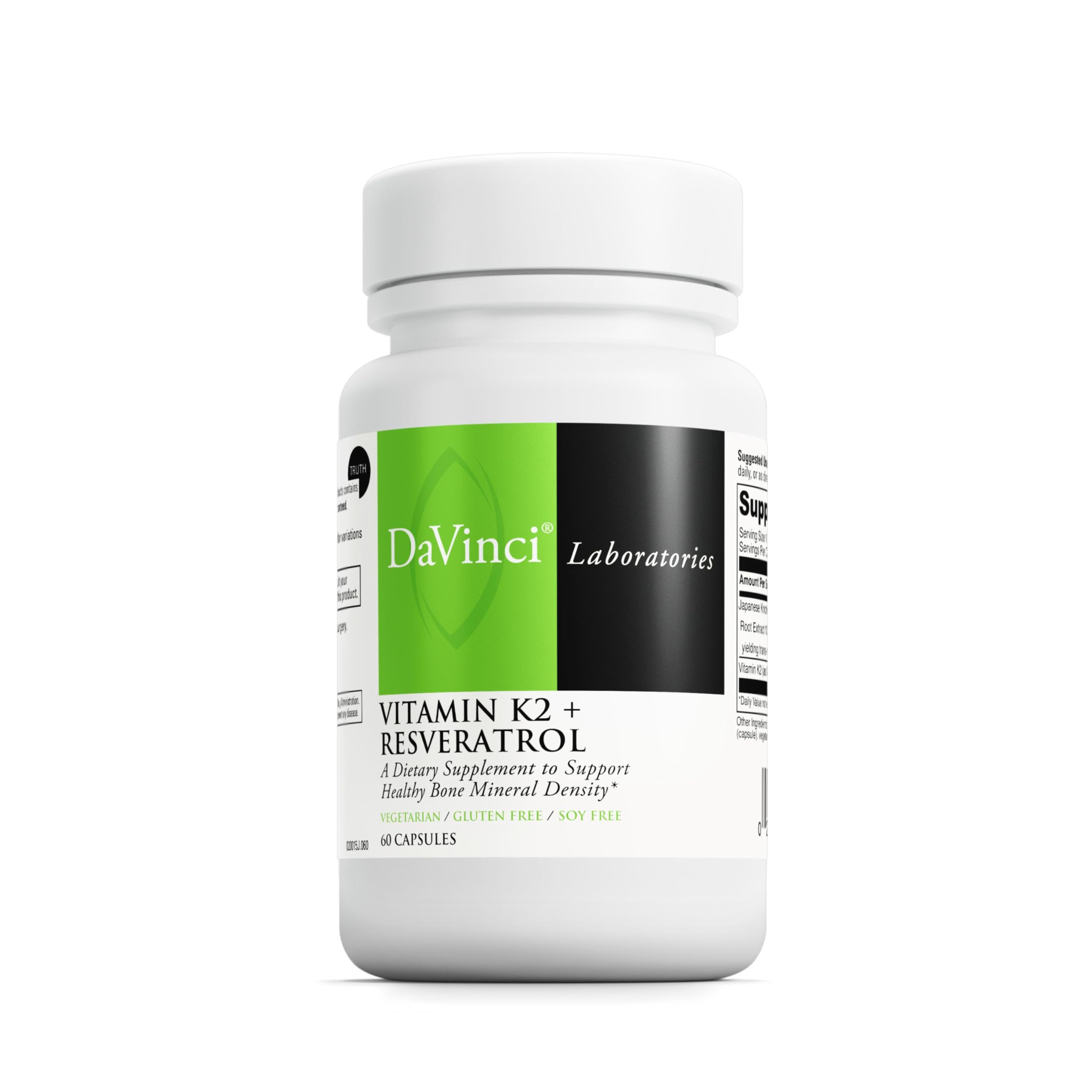 DaVinci K2 & Resveratrol bottle for daily bone and heart support.
