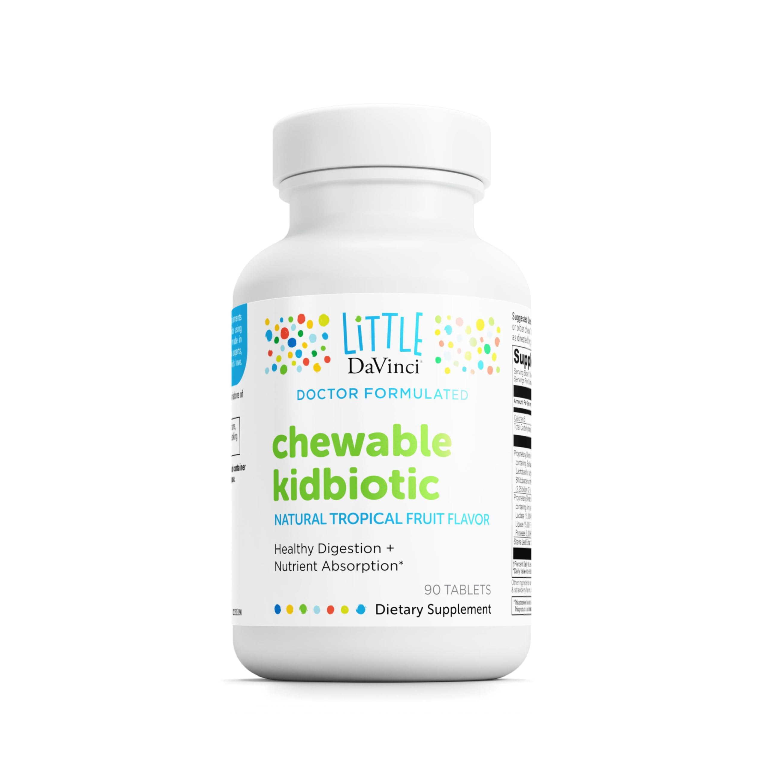 DAVINCI Kidbiotic chewable tablet in tropical fruit flavor for kids.
