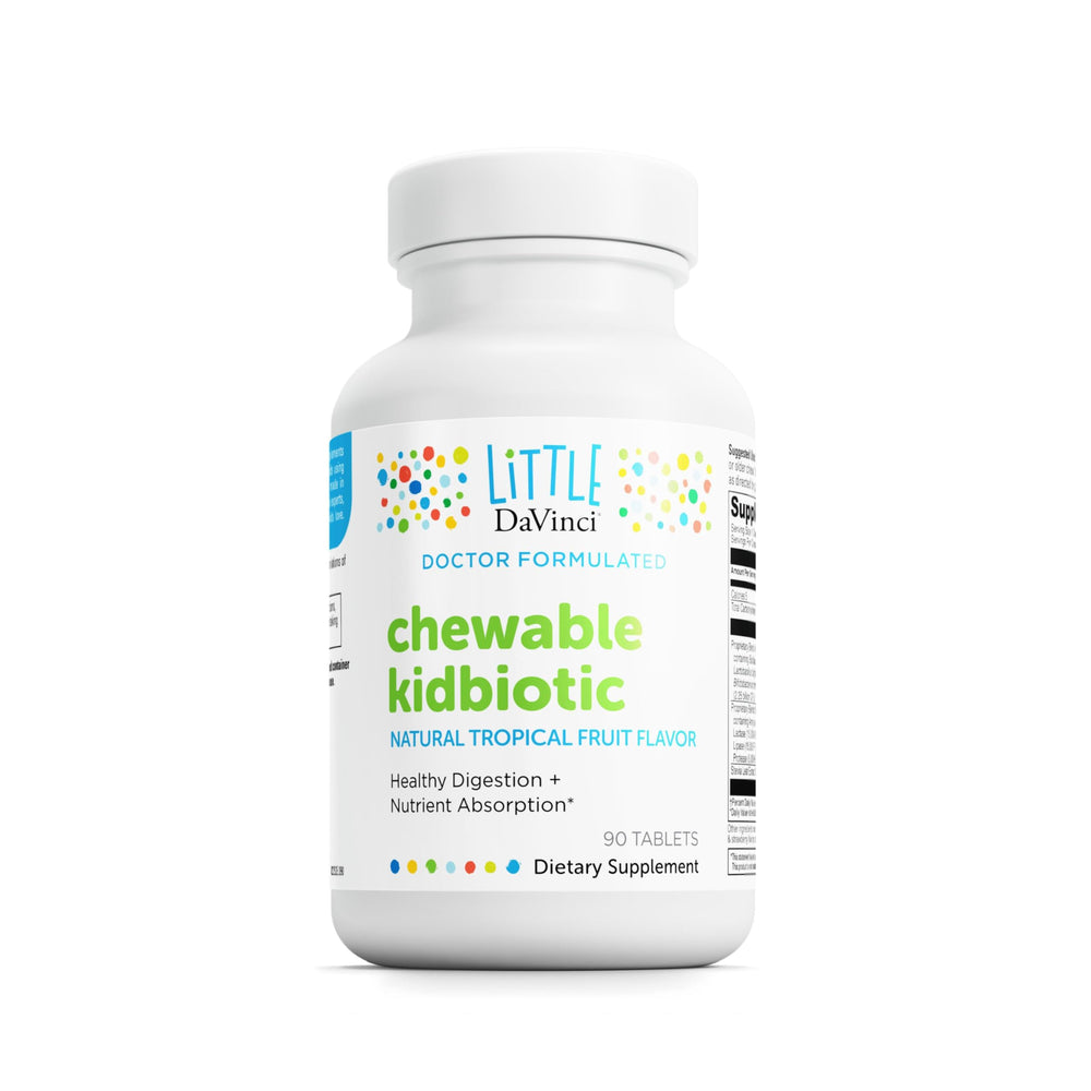 DAVINCI Kidbiotic chewable tablet in tropical fruit flavor for kids.