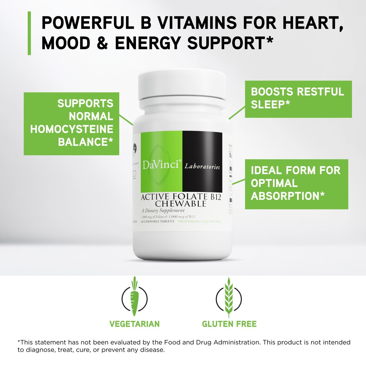 DAVINCI label detail shows high potency folate and B12.