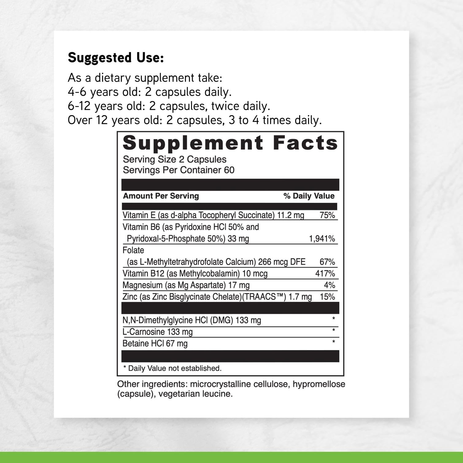DAVINCI Behavior Balance-DMG ingredients list highlighting core nutrients